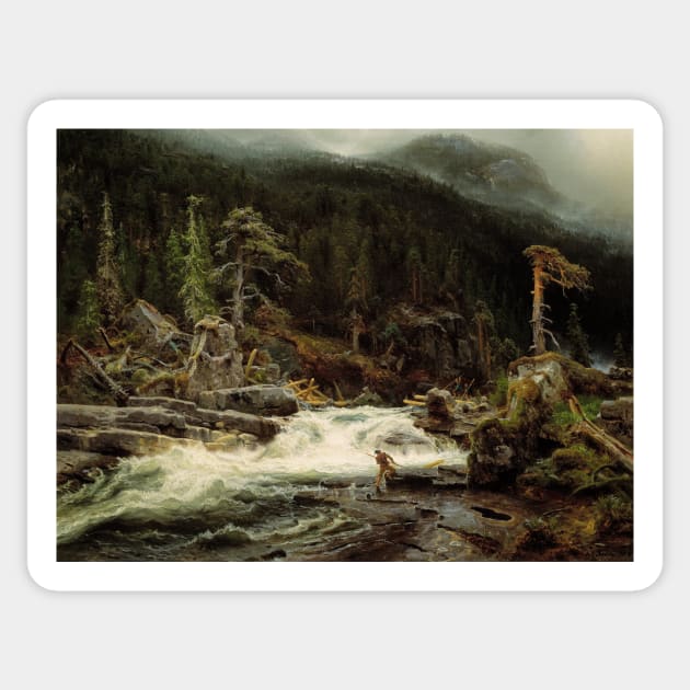 Waterfall in Telemark by August Cappelen Sticker by Classic Art Stall